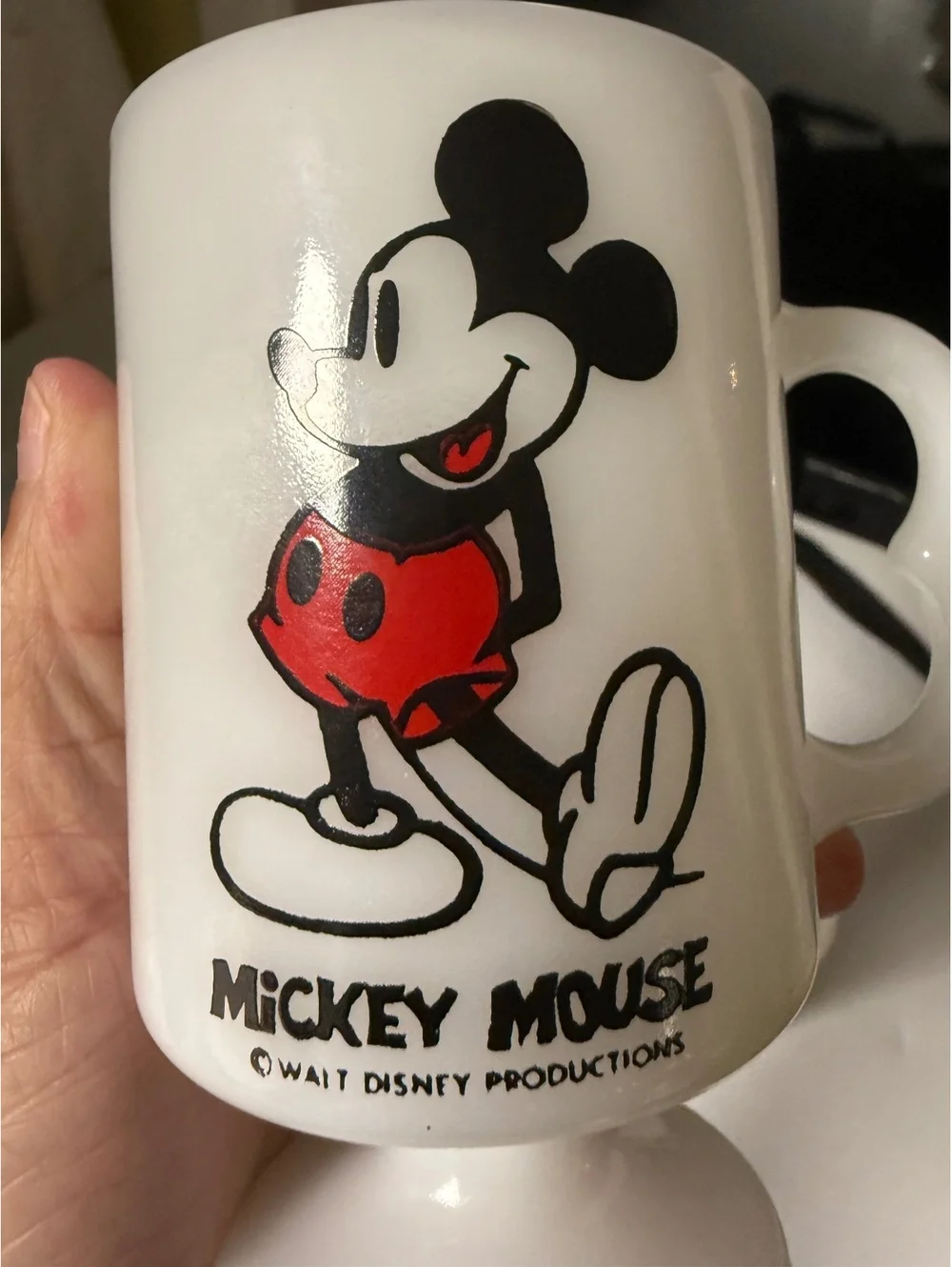 Vintage Disney Mickey Minnie Mouse Milk Glass Pedestal Mugs USA Set of 2